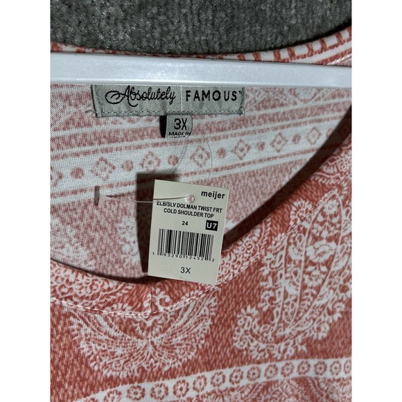 Absolutely Famous Dolman Cutout Sleeve Paisley V-Neck Top Women Size 3X Stretch - Picture 4 of 15